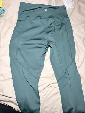 R.Sofia Active High-Waisted Teal Green Crop Leggings with Side Pockets Size L